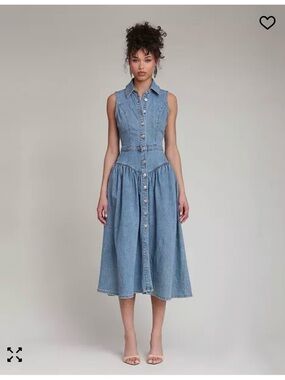 7 For All Mankind Light Blue Sleeveless Denim Midi Dress